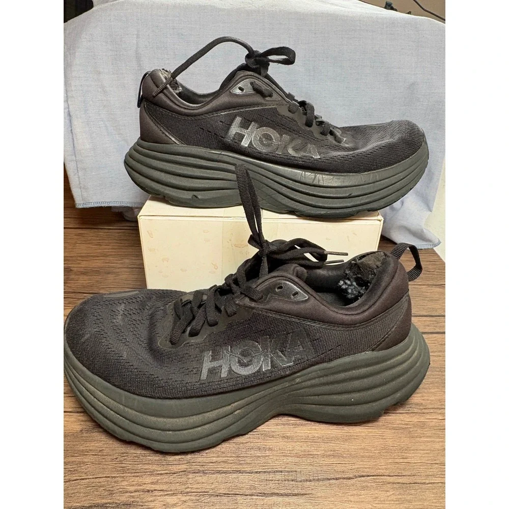 Hoka Bondi 8 Wide Black Running Shoes Womens 7D Sneakers 1127954 BBLC